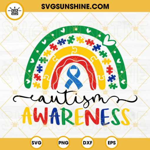 Autism Awareness Rainbow SVG, Puzzle SVG, April Autism SVG PNG DXF EPS Files