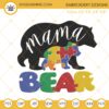 Autism Mama Bear Embroidery Designs, Autism Mom Embroidery Files