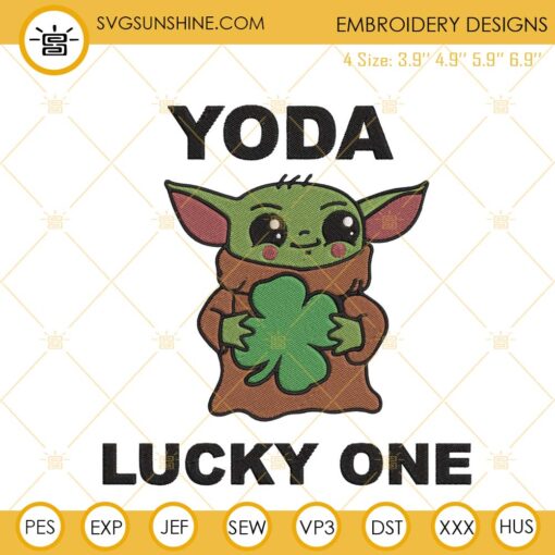 Baby Yoda Lucky One Embroidery Designs, Baby Yoda St Patricks Day Embroidery Files