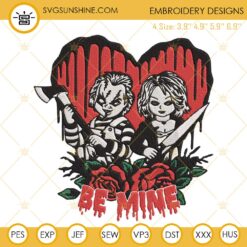 Be Mine Chucky Tiffany Embroidery Designs, Horror Valentine Embroidery Files