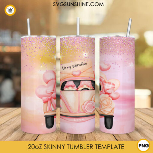 Be My Valentine Tumbler Wrap PNG, Valentine Truck Gnomes Skinny Tumbler Design