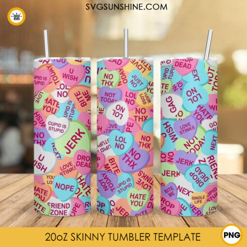 Candy Hearts Tumbler Wrap PNG, Valentines Day Tumbler Design