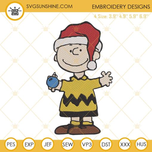 Charlie Brown With Santa Hat Embroidery Files, Snoopy Christmas Embroidery Designs