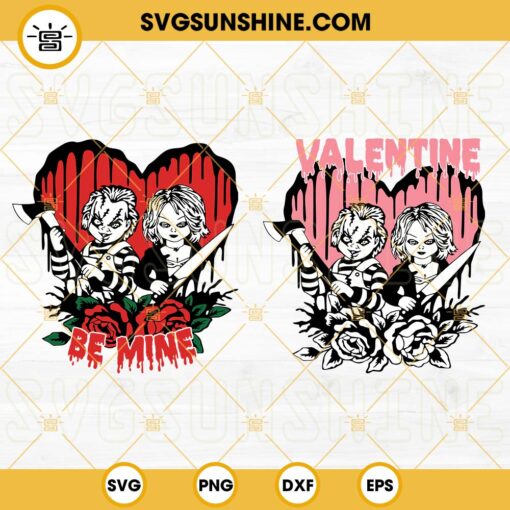 Chucky Tiffany Be Mine Valentine SVG Bundle, Be Mine SVG, Chucky Tiffany Heart SVG, Valentine’s Day Horror SVG