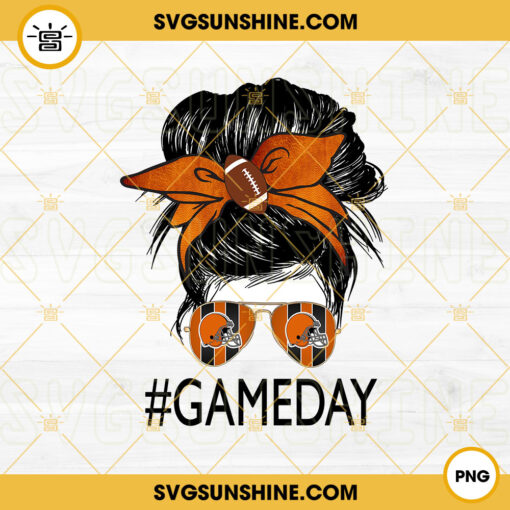 Cleveland Browns Game Day Messy Bun PNG, Football Mom PNG, Browns Football NFL PNG Digital File