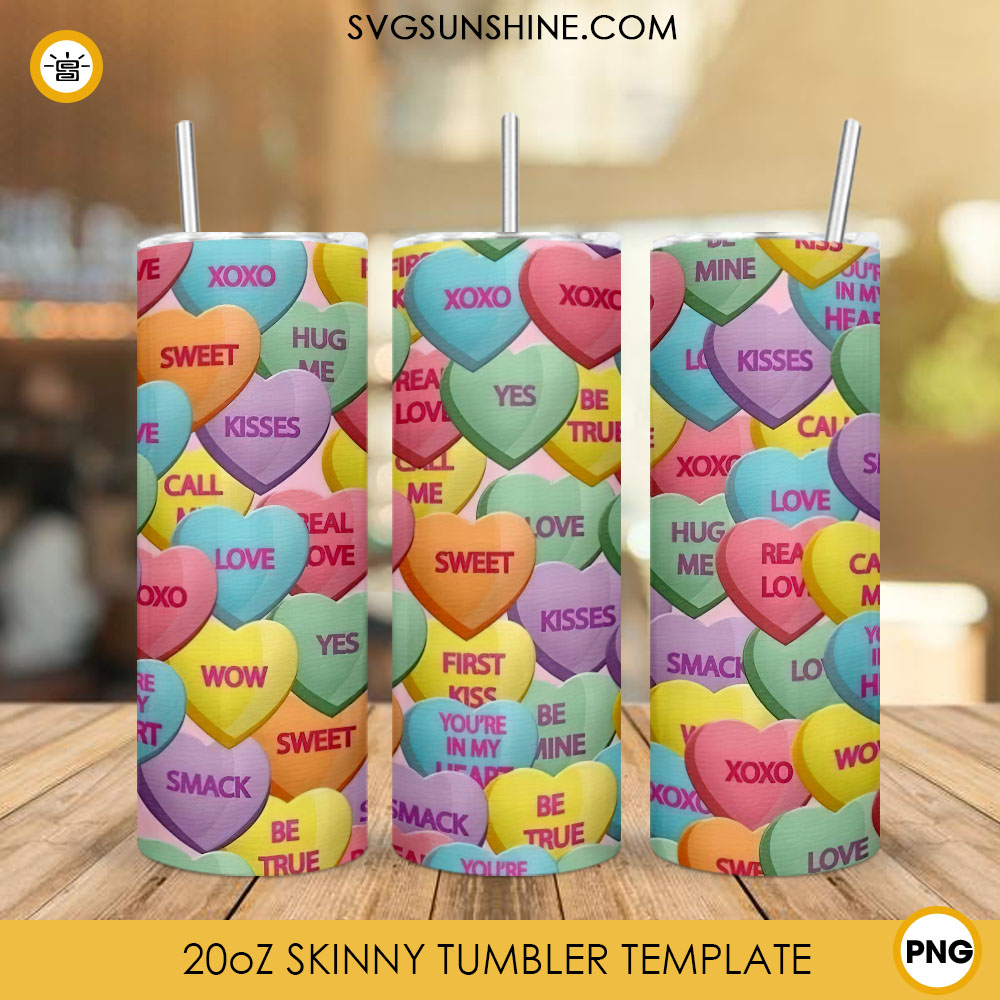 Conversation Hearts Skinny Tumbler Wrap PNG, Valentine's Day Tumbler Digital Download