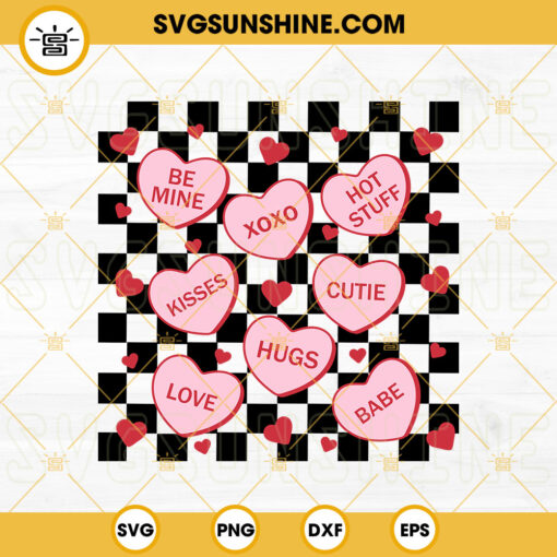 Conversation Hearts SVG, Retro Valentine SVG, Checkered SVG, Valentine’s Day SVG PNG DXF EPS