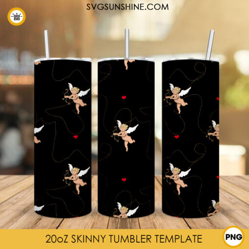 Cupid 20oz Skinny Tumbler PNG Design, Valentine Tumbler PNG