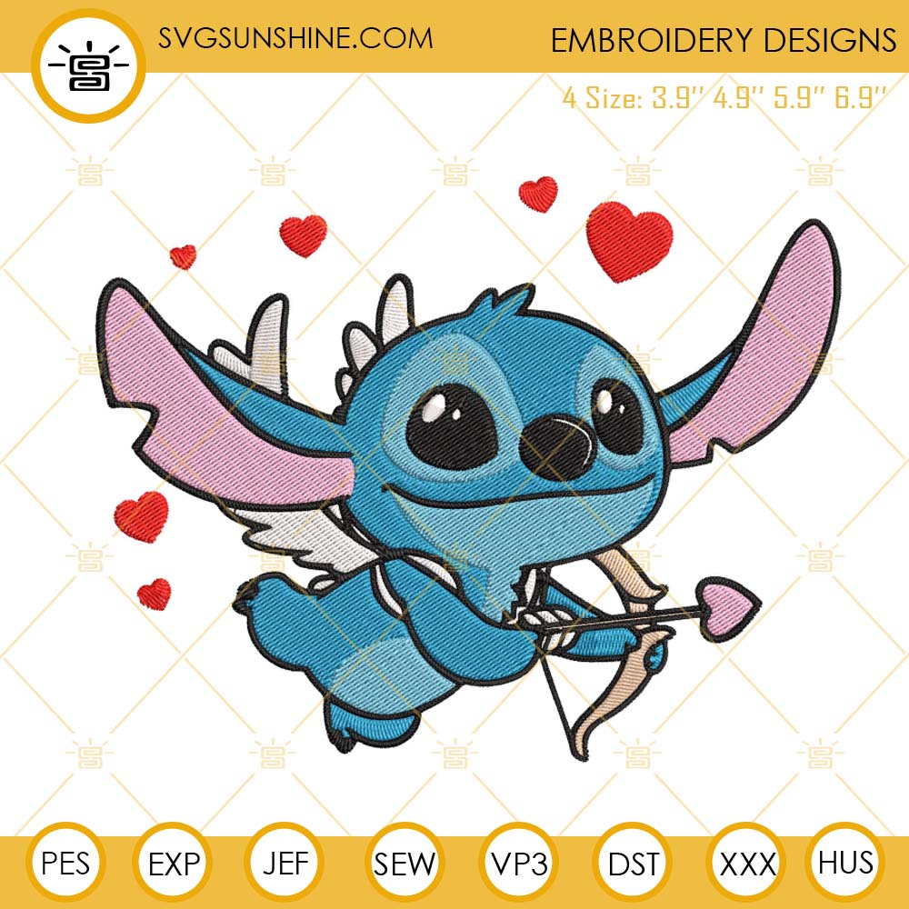 Stitch Cupid Embroidery Designs, Stitch Valentines Embroidery Files