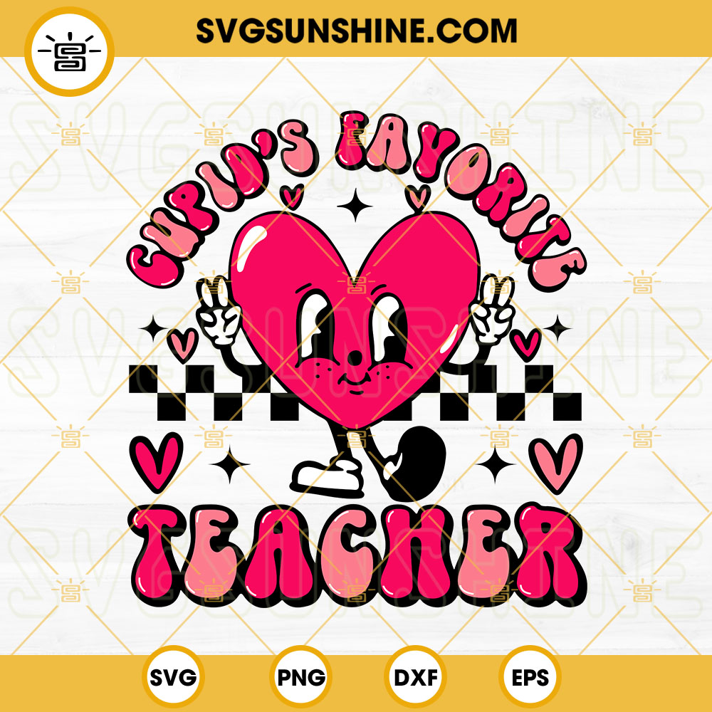 Cupids Favorite Teacher SVG, Retro Heart SVG, Checkered SVG, Teacher Valentine's Day SVG