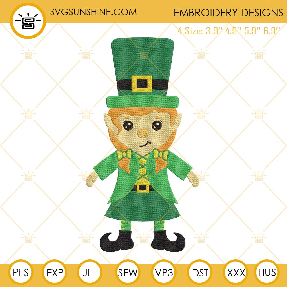 Leprechaun Girl Embroidery Files, Cute St Patricks Day Embroidery Designs