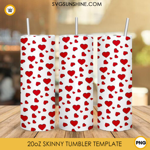 Cute Valentine Hearts Seamless Pattern 20oz Skinny Tumbler Sublimation Design
