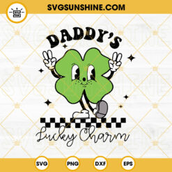 Daddy's Lucky Charm SVG, Cute Shamrock SVG, Retro St Patricks Day SVG PNG DXF Cut Files
