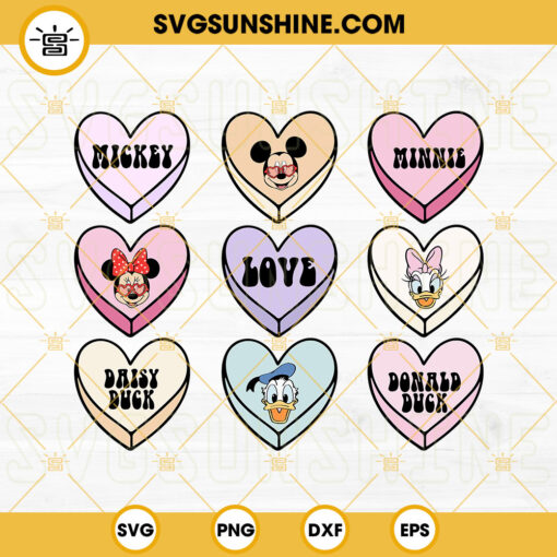 Disney Candy Heart Valentines SVG, Conversation Hearts SVG, Valentines SVG, Mickey Donald Valentines SVG Instant Download