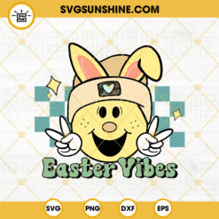 Easter Vibes SVG, Smiley Face SVG, Bunny SVG, Retro Easter SVG PNG DXF EPS