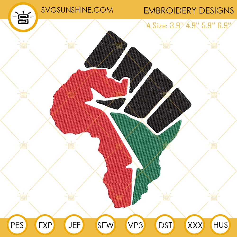 African Power Fist Embroidery Files, Africa Map Embroidery Designs