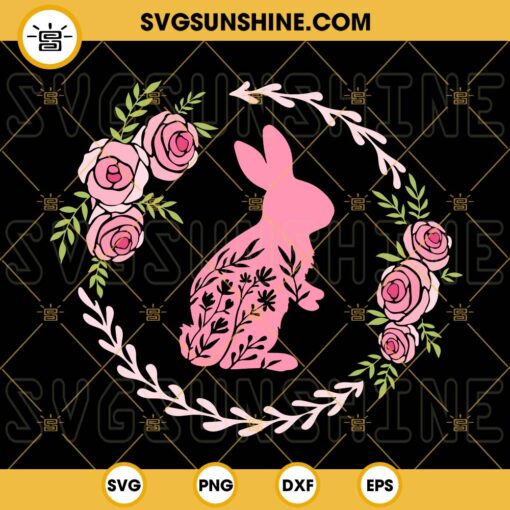 Floral Rabbit SVG, Bunny With Flowers SVG, Cute Bunny SVG, Easter Bunny SVG Digital File
