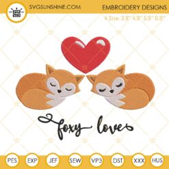 Foxy Loves Embroidery Designs, Valentine Fox And Heart Embroidery Files