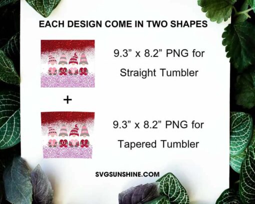 Gnomes Love 20oz Skinny Tumbler Wrap PNG, Valentines Day Tumbler Template