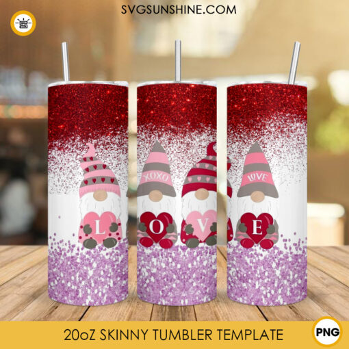 Gnomes Love 20oz Skinny Tumbler Wrap PNG, Valentines Day Tumbler Template