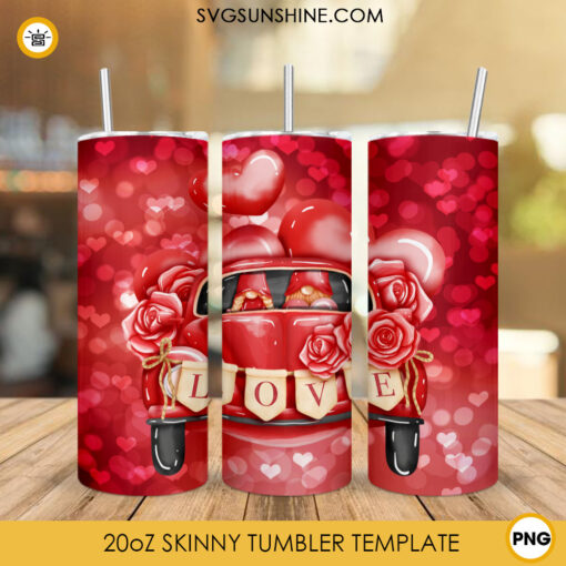 Gnomes Love Truck 20oz Tumbler Wrap PNG, Valentine’s Day Tumbler Design Download