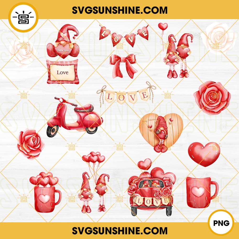 Gnomes Valentines Clipart PNG Bundle, Heart PNG, Red Gnome PNG, Happy Valentines Day PNG Clipart
