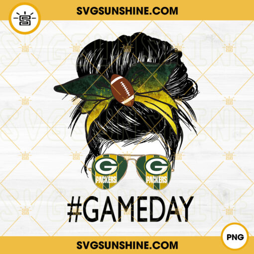 Green Bay Packers Game Day Messy Bun PNG, Football Mom PNG, Packers Football NFL PNG Digital File
