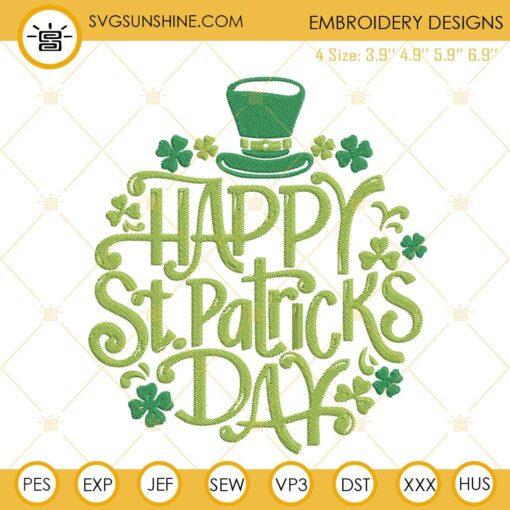 Happy St Patricks Day Embroidery Design Files Instant Download