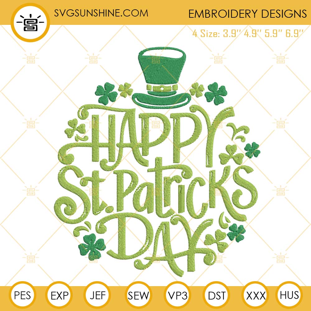 Happy St Patricks Day Embroidery Design Files Instant Download