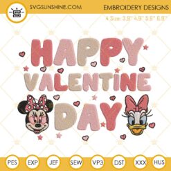 Happy Valentines Day Minnie Daisy Embroidery Design Files