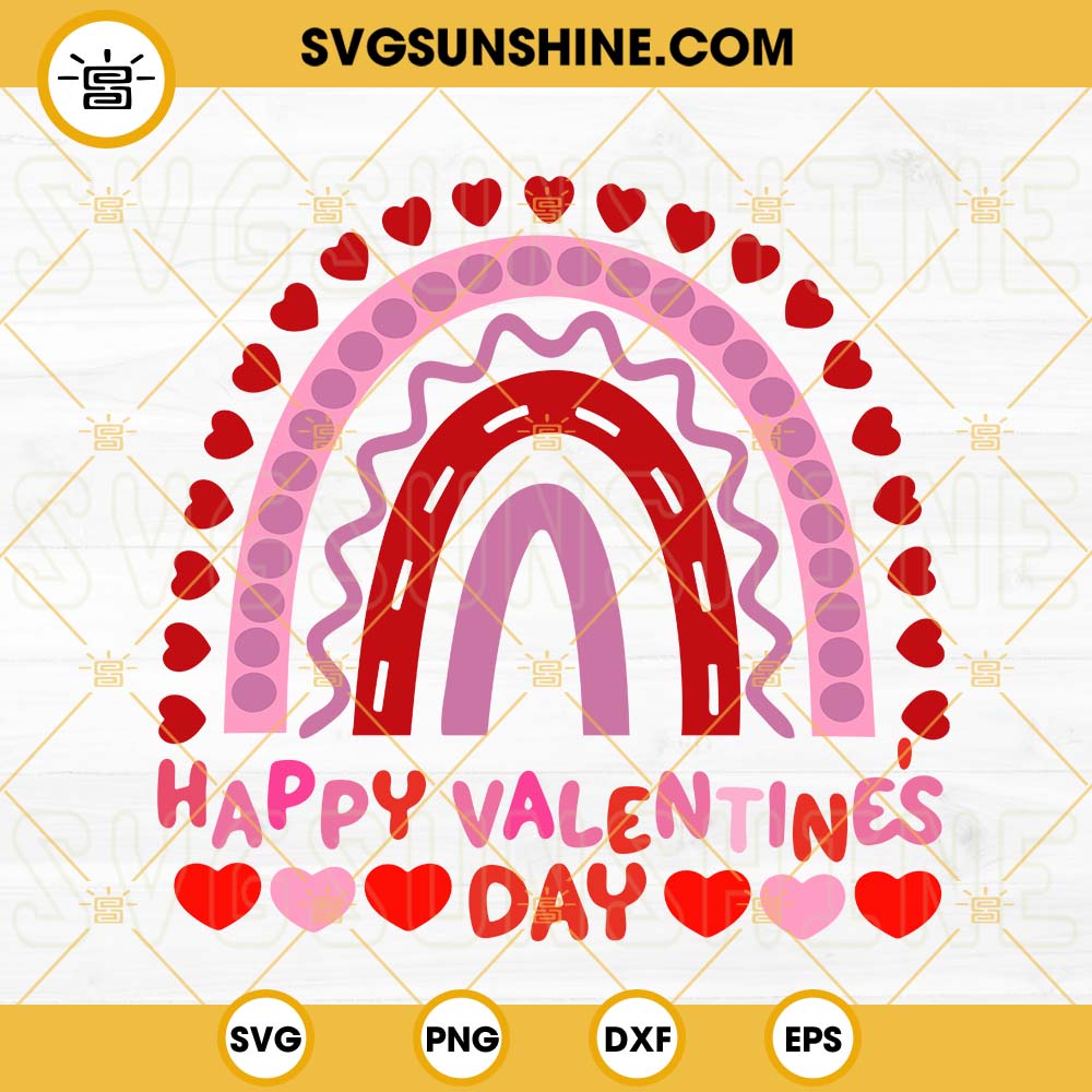 Happy Valentines Day Rainbow SVG, Heart Rainbow SVG, Love SVG, Valentine SVG PNG DXF EPS Files