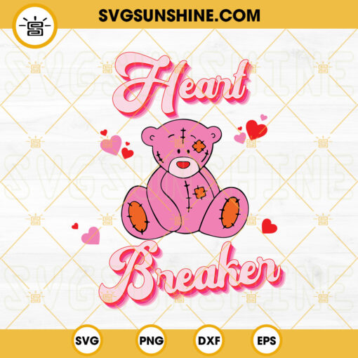 Heart Breaker Bear Valentine SVG, Retro Valentine SVG, Valentine’s Day SVG PNG DXF EPS Digital Download