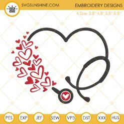 Heart Stethoscope Embroidery Designs, Valentine Nurse Embroidery Files Digital Download