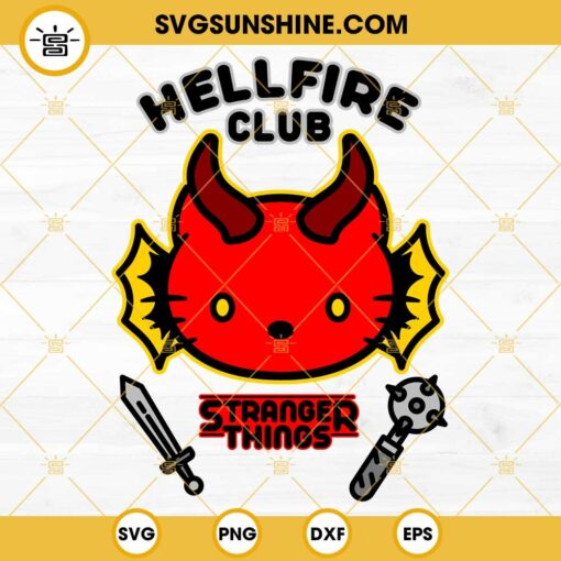Hello Kitty Hellfire Club SVG, Stranger Things SVG PNG DXF EPS Cricut