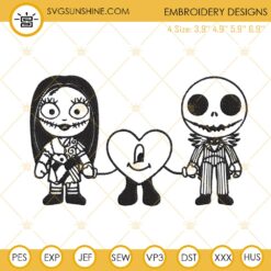 Jack And Sally Bad Bunny Heart Embroidery Designs, Valentines Day Embroidery Files
