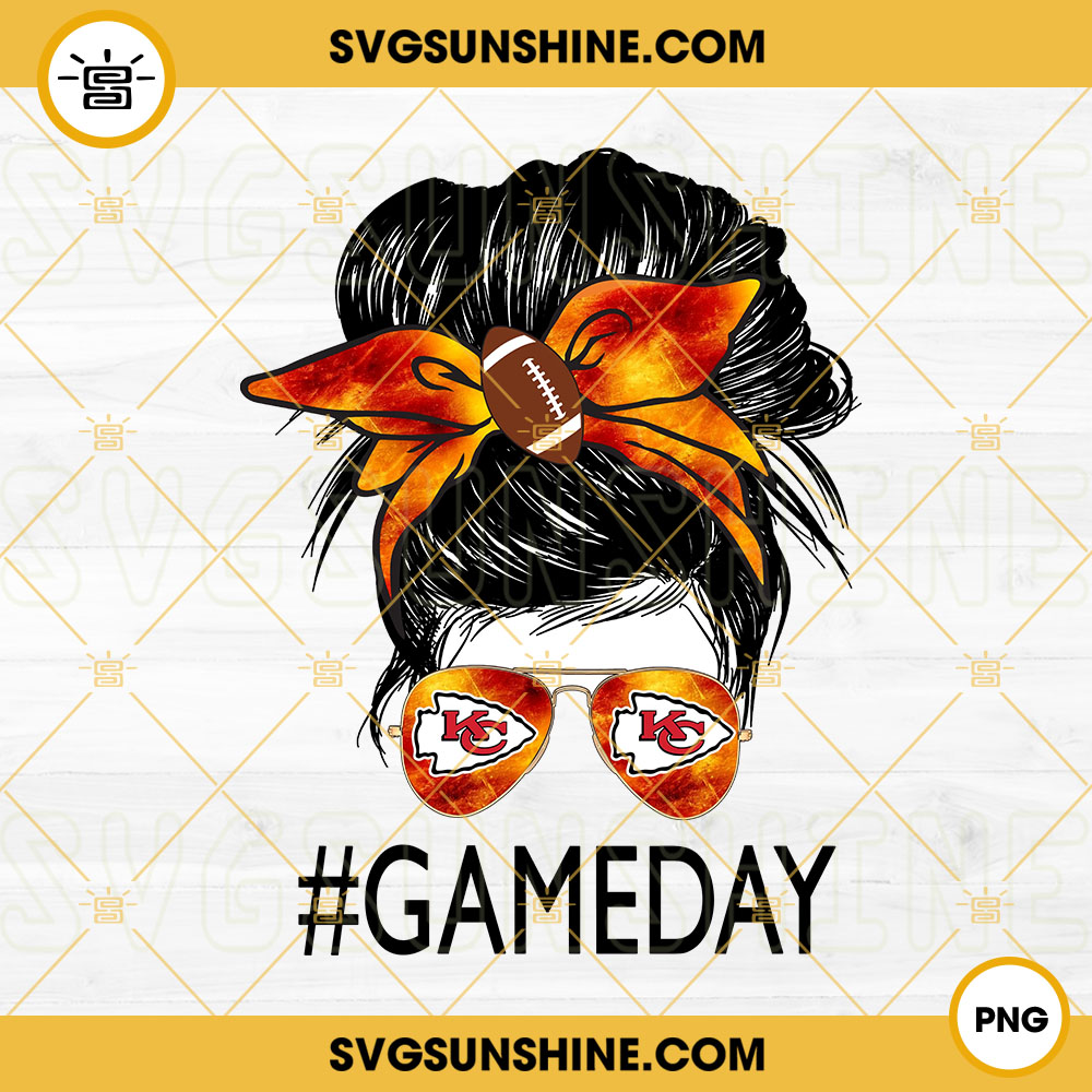 Kansas City Chiefs Game Day Messy Bun PNG, Football Mom PNG, Chiefs Football NFL PNG Digital File