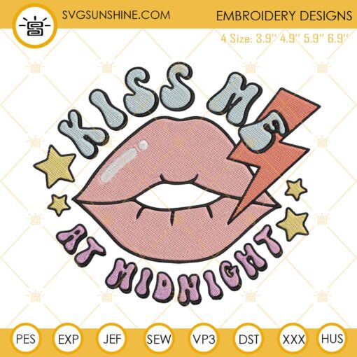 Kiss Me At Midnight Embroidery Designs, Funny Valentine Embroidery Files