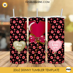 Kiss Me Love You 20oz Skinny Tumbler Sublimation Design, Heart Balloons Tumbler Wrap PNG