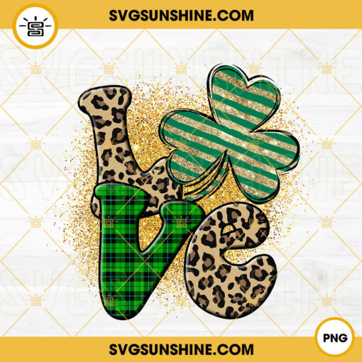 Love Patricks Day PNG, St Patrick’s Leopard PNG, Glitter Shamrock PNG Design