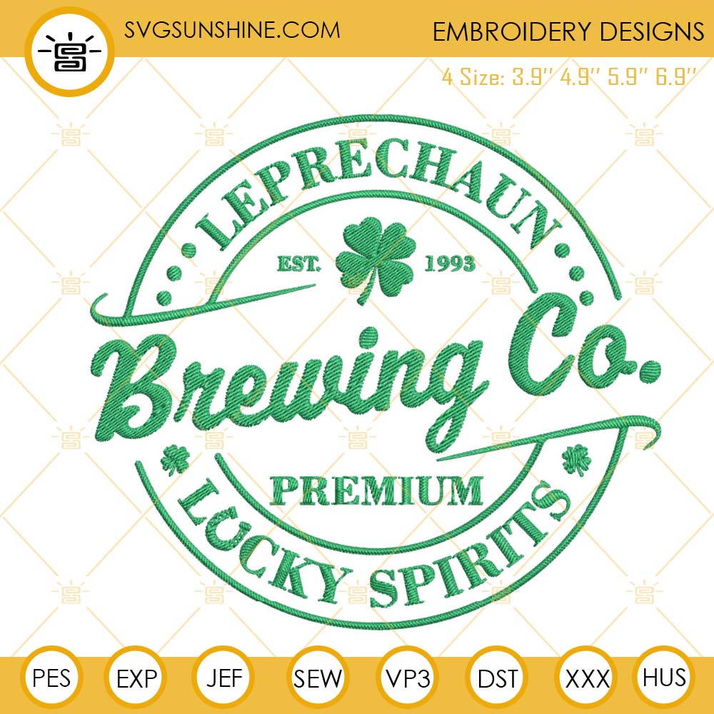 Leprechaun Brewing Co Embroidery Design, Happy St Patricks Day Embroidery File