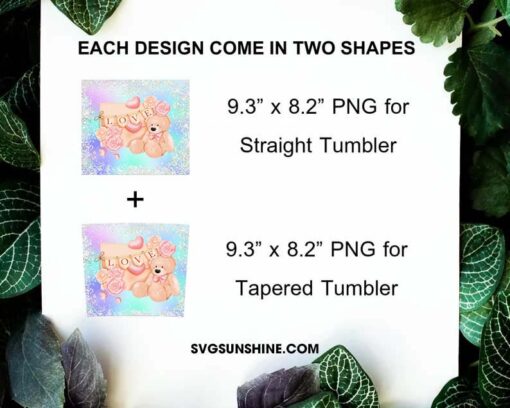 Love Teddy Bear 20oz Tumbler PNG Design, Valentine's Day Tumbler Wrap Digital Download