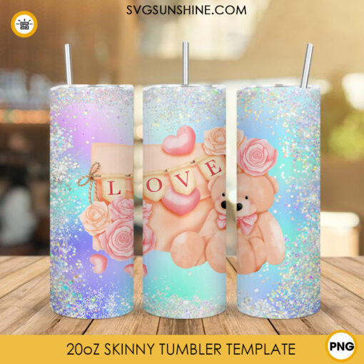Love Teddy Bear 20oz Tumbler PNG Design, Valentine’s Day Tumbler Wrap Digital Download