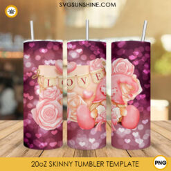 Love Gnome With Roses 20oz Skinny Tumbler Sublimation Designs, Valentine Tumbler PNG Digital Download