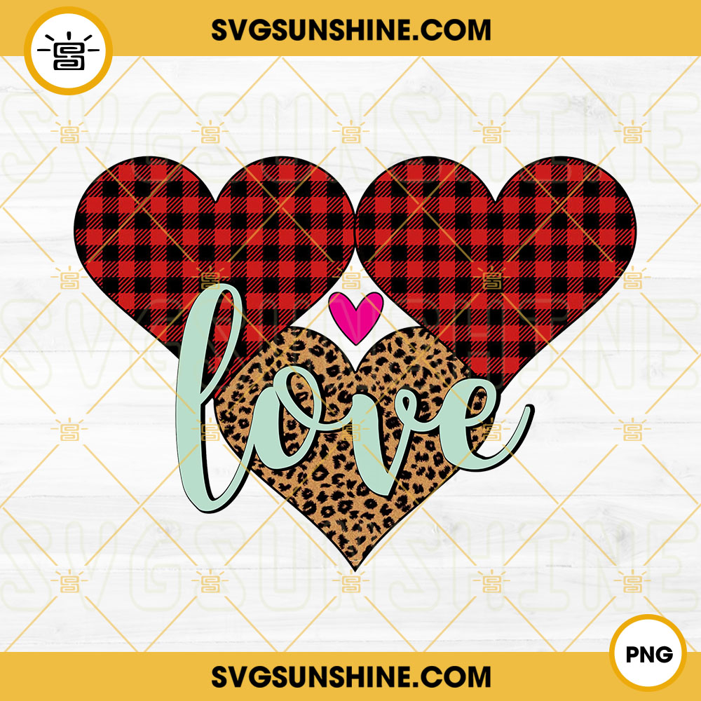 Love Hearts PNG, Hearts Leopard Plaid PNG, Valentines Day PNG Sublimation Design