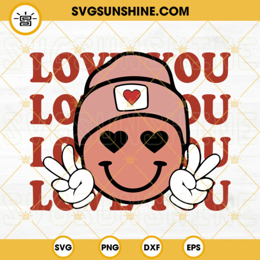 Love You SVG, Smiley Face SVG, Retro Valentine SVG, Valentine’s Day SVG PNG DXF EPS Cut Files