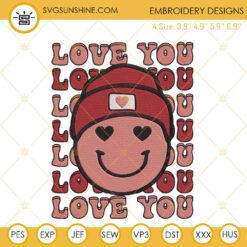 Love You Embroidery Files, Smiley Face Valentines Embroidery Designs