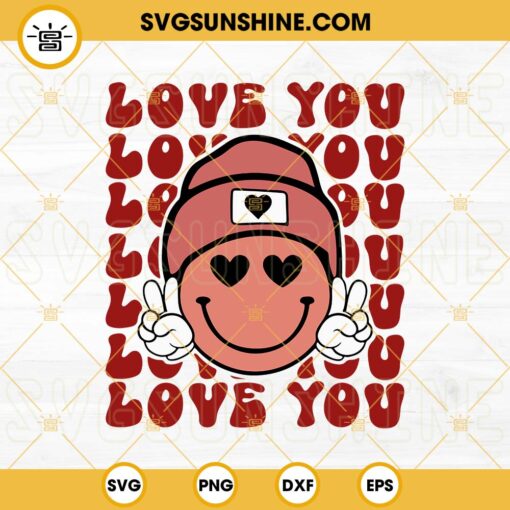 Smiley Face Love You SVG, Retro Valentine SVG, Valentine’s Day SVG PNG DXF EPS Files