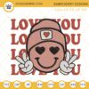 Love You Smiley Face Embroidery Designs, Retro Valentines Smile Face Embroidery Files