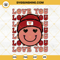 Love You Smiley Face SVG, Couple SVG, Hearts SVG, Retro Valentine's Day SVG PNG DXF EPS Cricut Silhouette