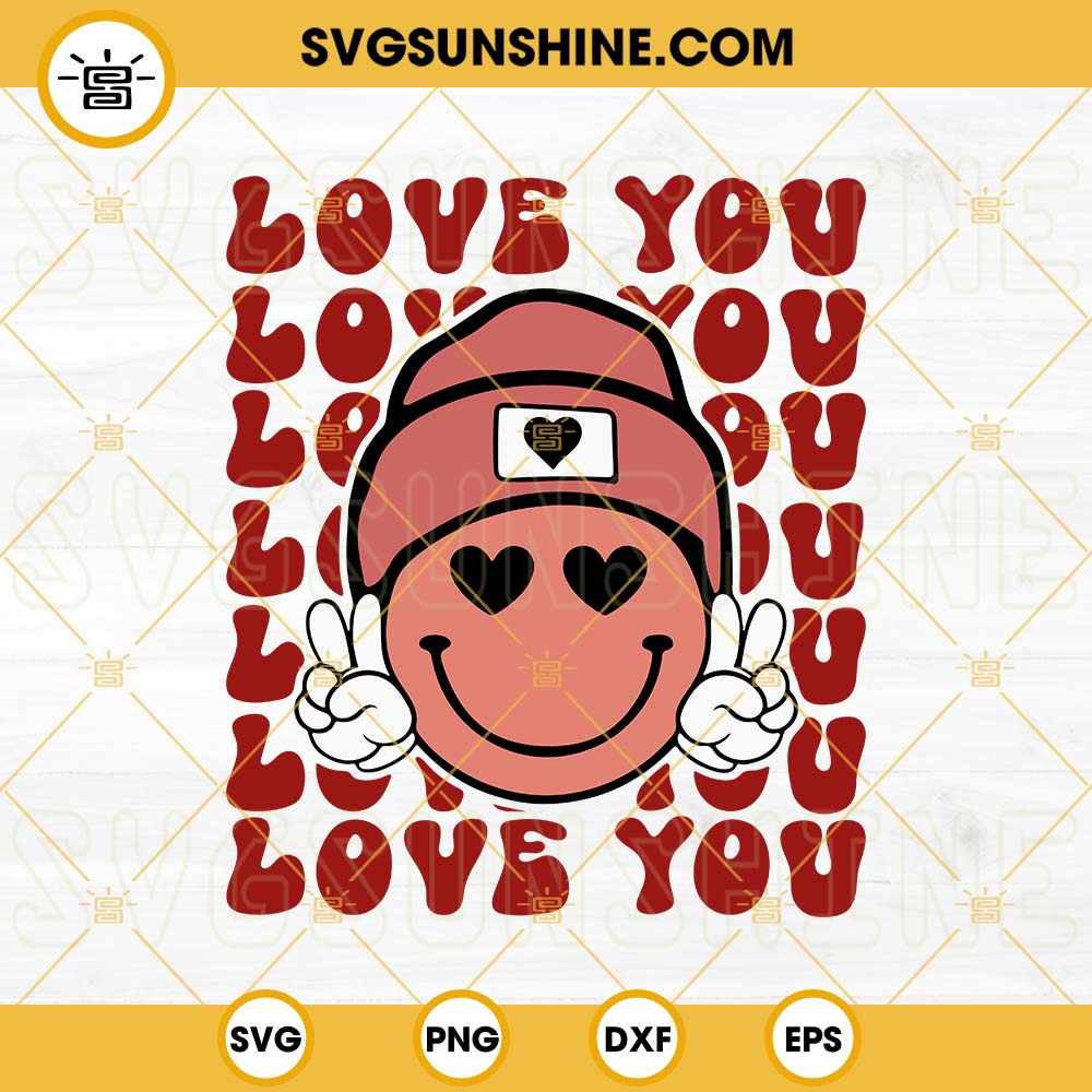 Smiley Face Love You SVG, Retro Valentine SVG, Valentine's Day SVG PNG DXF EPS Files